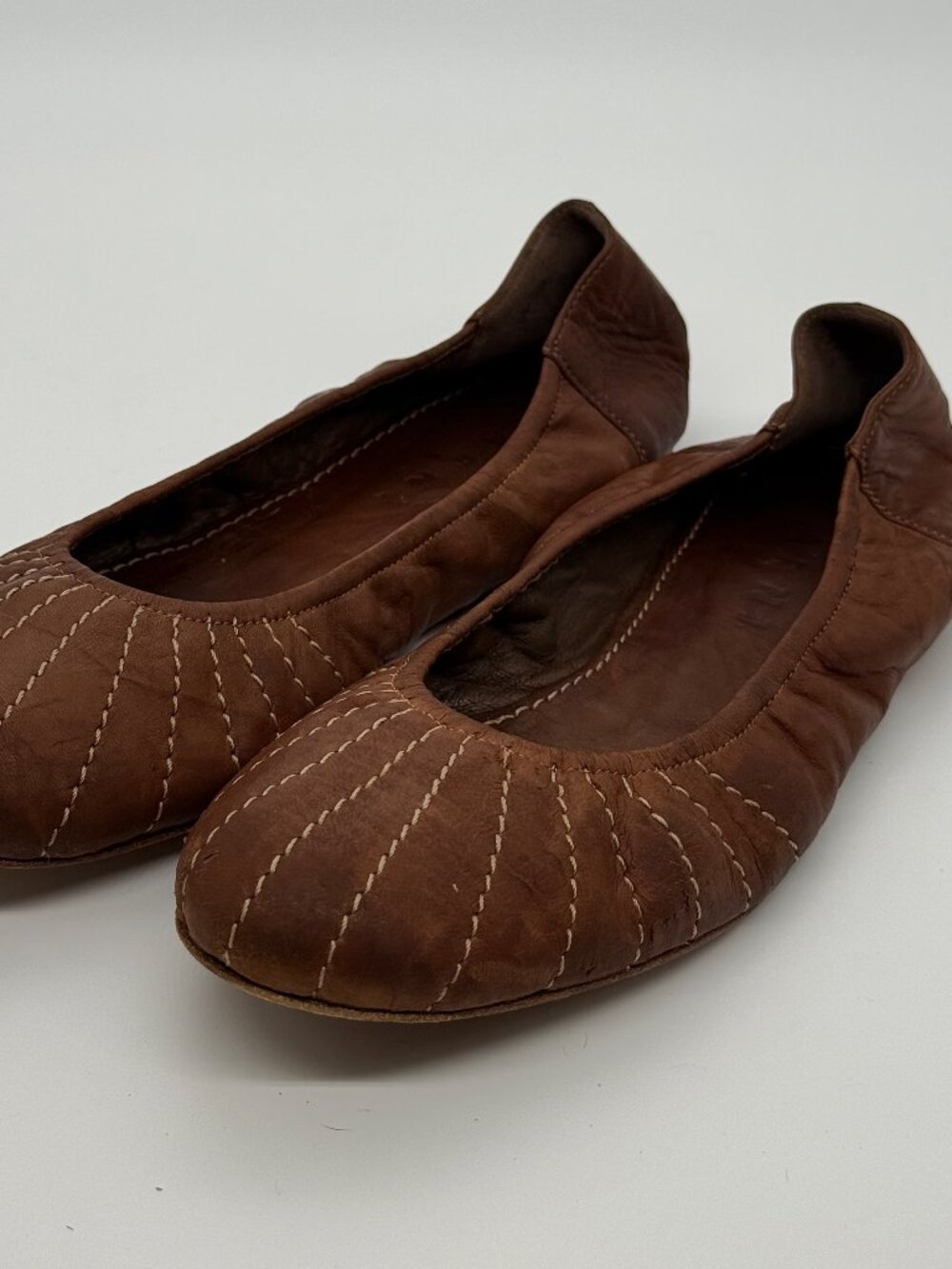 Marni Distressed Brown Leather Ballet Flats Size 8 EU 38